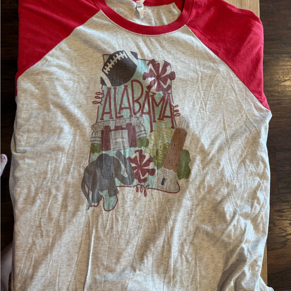 Next Level Apparel Women's Long Sleeve Tee - Red and Gray